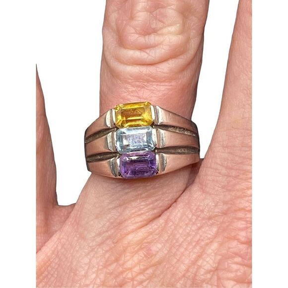 CN Sterling silver 925 stacked amethyst, blue topaz and citrine ring size 7 - Picture 6 of 9